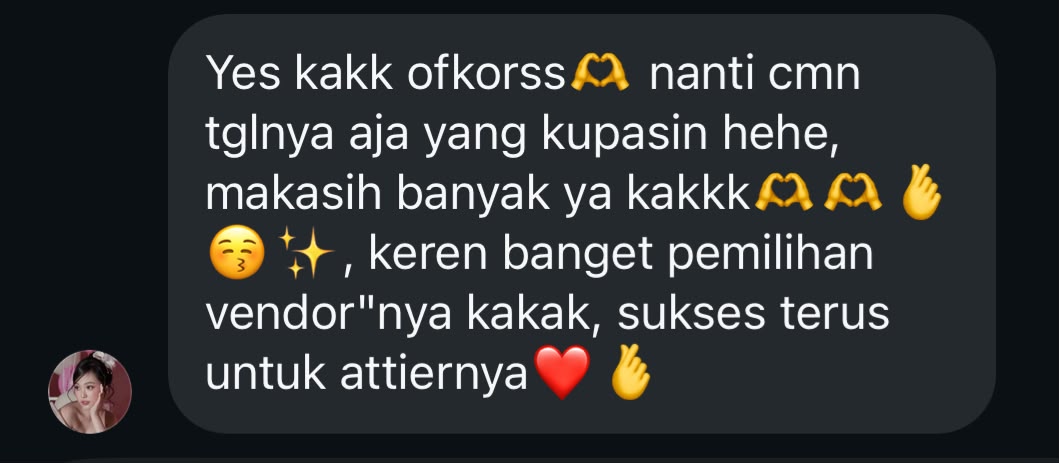 Screenshot testimoni customer OLLA.ID untuk event spesial