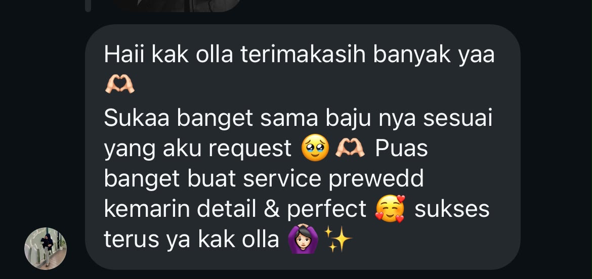 Screenshot testimoni customer OLLA.ID untuk prewedding